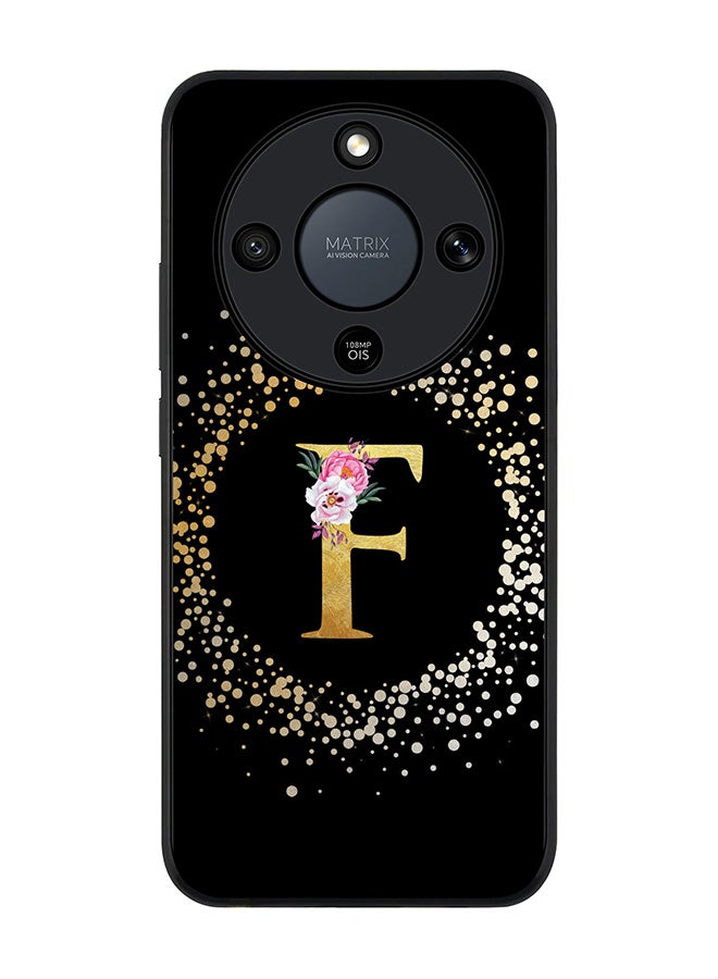 For Honor X9d / Magic8 Lite / X70 Case,Slim fit Camera Protection, Shockproof Thin Phone cover  - Custom Monogram Floral - F ( Black )